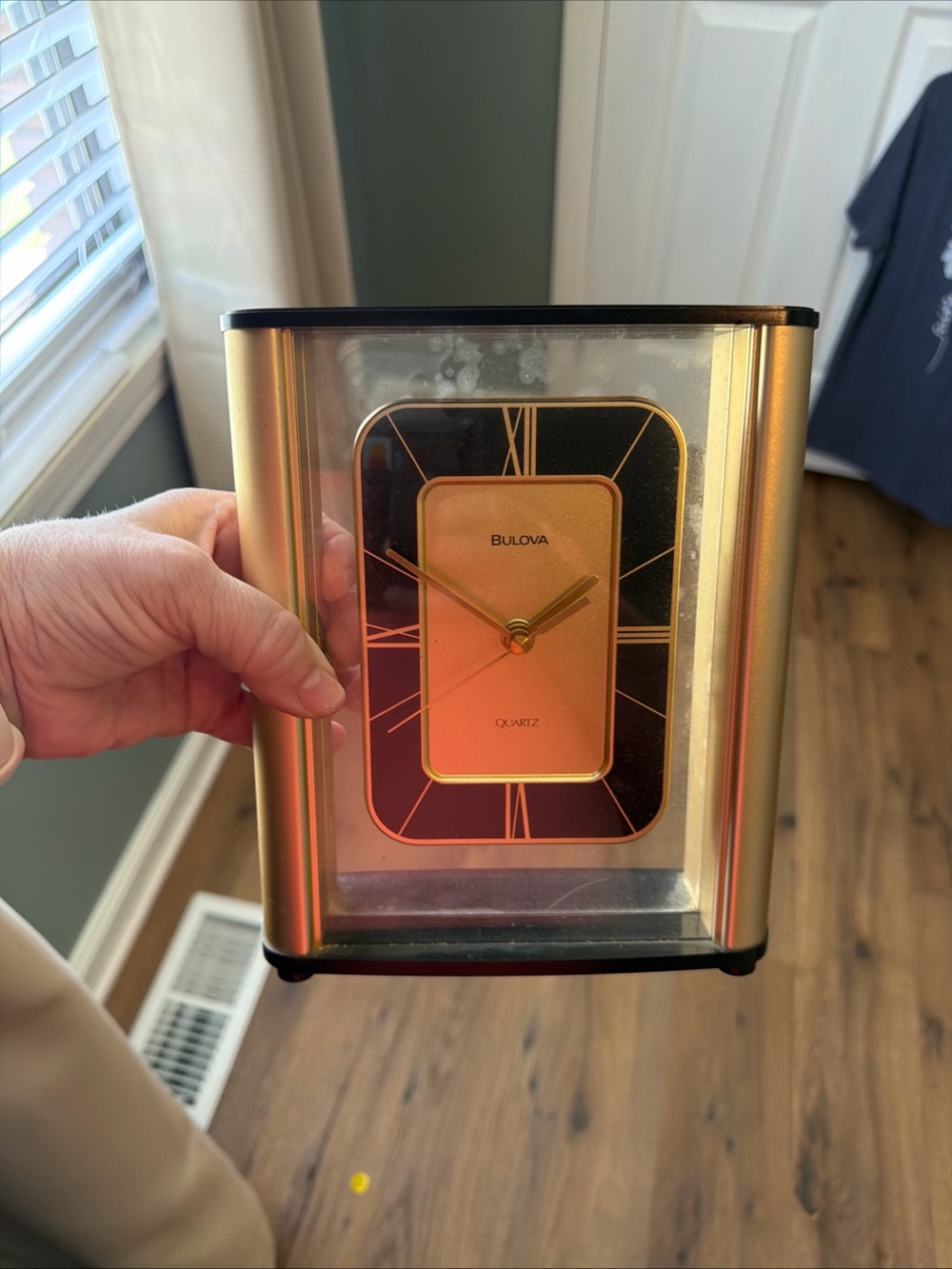 Bulova Gold and Black Rectangular Table Clock